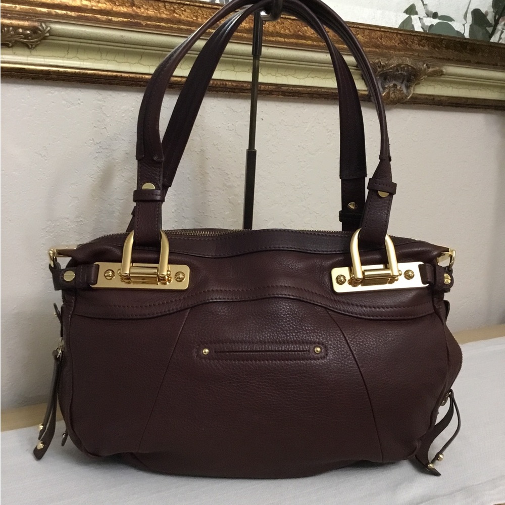 b. makowsky Chocolate Brown Leather Shoulder Bag with Gold Hardware - Picture 2 of 12
